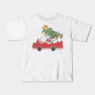 Kawaii Christmas Cat and Friends Kids T-Shirt